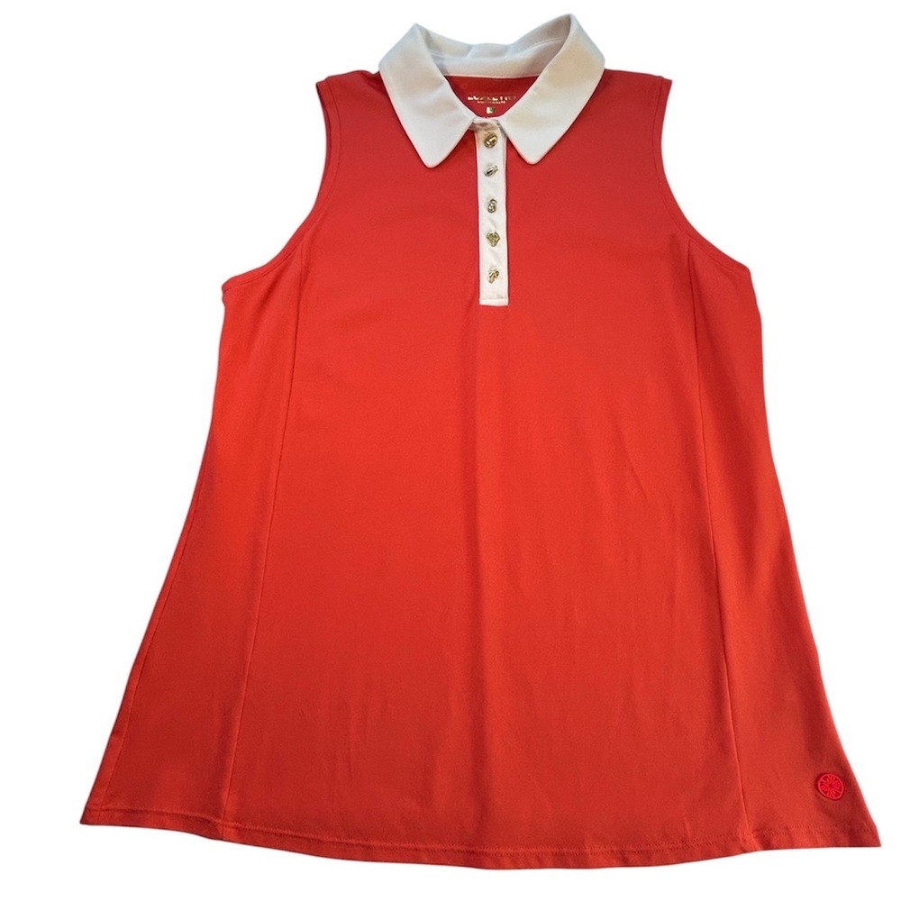 Lilly Pulitzer Luxletic Sleeveless Polo Women Large Orange Novelty Button Golf